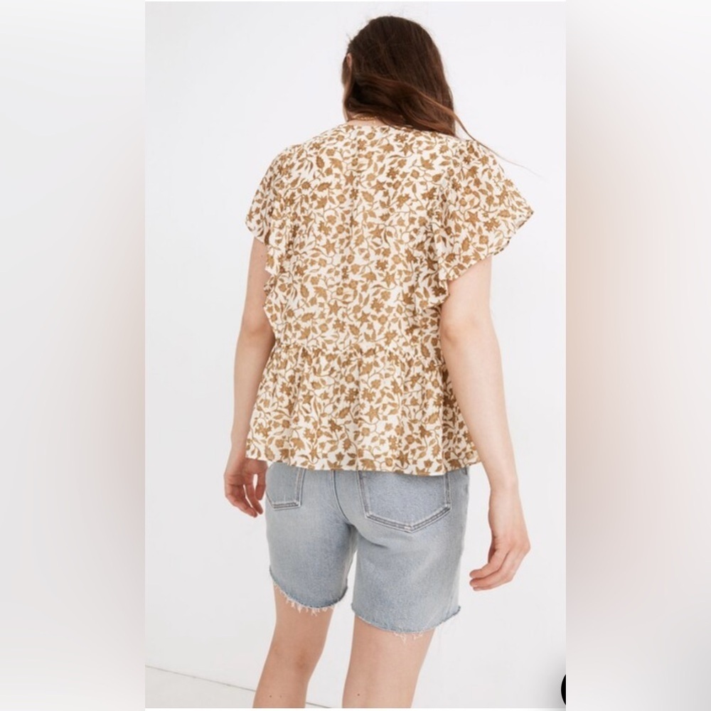 Madewell Floral V-Neck Blouse in Brown and Cream Size:S - Picture 4 of 17